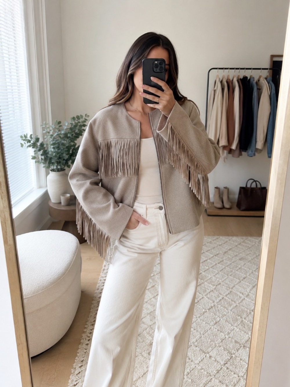 Rebecca Minkoff Beige Fringe Jacket Women’s XXL NWT Western Boho Cropped Coat
